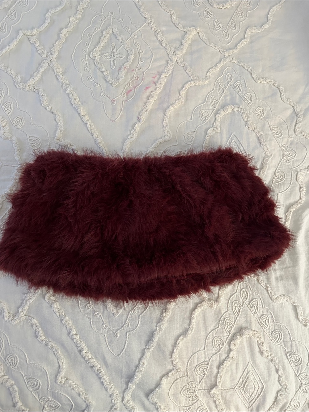 Plush Faux-Fur Burgundy Mini Skirt
